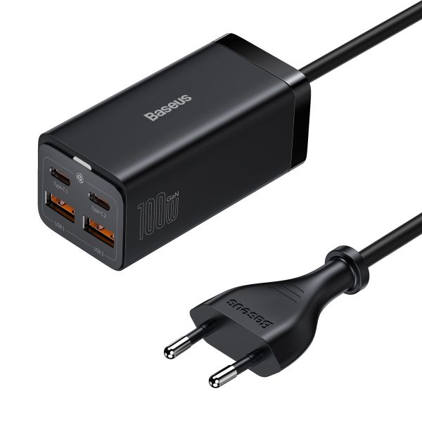 Ātra universālā GAN 2X USB-C 2X USB 100W QC 4.0+ AFC Black