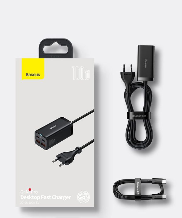 Ātra universālā GAN 2X USB-C 2X USB 100W QC 4.0+ AFC Black