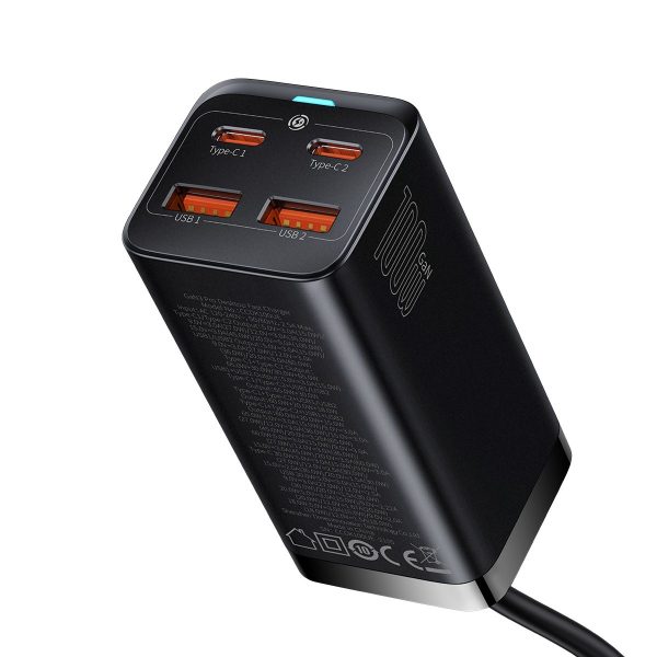 Ātra universālā GAN 2X USB-C 2X USB 100W QC 4.0+ AFC Black