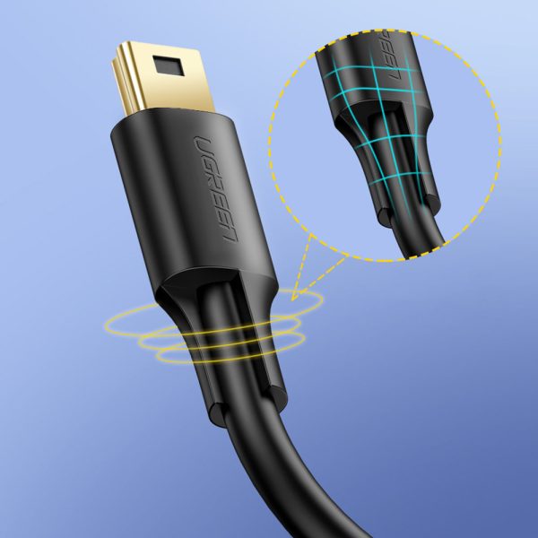 USB kabeļa kabelis -mini USB 5 -PIN GOLLE -PLATED 0,5 m melns