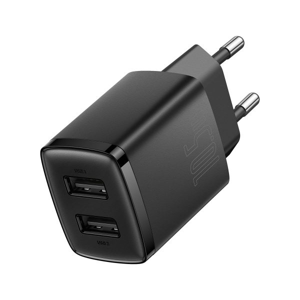 Kompaktais 2x USB 10.5W lādētājs melnais lādētājs