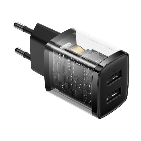 Kompaktais 2x USB 10.5W lādētājs melnais lādētājs