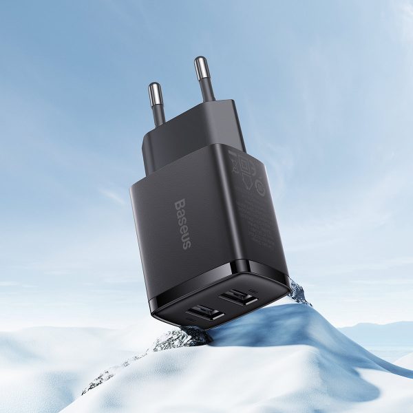 Kompaktais 2x USB 10.5W lādētājs melnais lādētājs