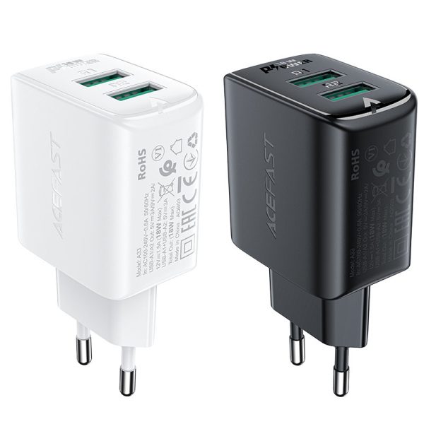 GAN 2X USB 18W QC 3.0 AFC FCP melnais lādētājs