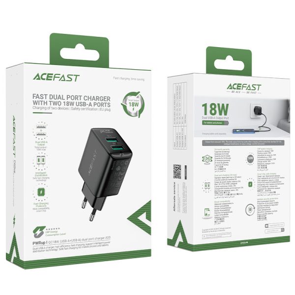 GAN 2X USB 18W QC 3.0 AFC FCP melnais lādētājs