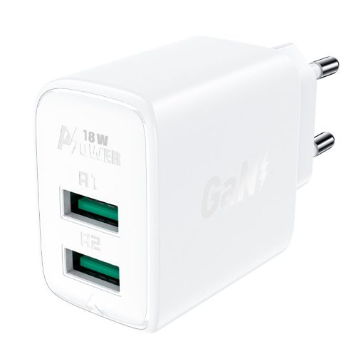 GAN 2X USB 18W QC 3.0 AFC FCP baltais lādētājs