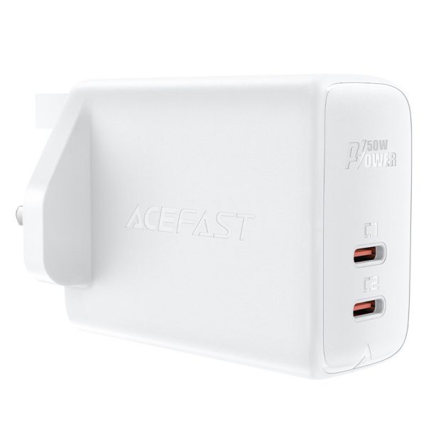 Angļu A32 GAN tīkla lādētājs Divi USB-C PD 50W UK spraudnis