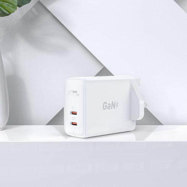 Angļu A32 GAN tīkla lādētājs Divi USB-C PD 50W UK spraudnis