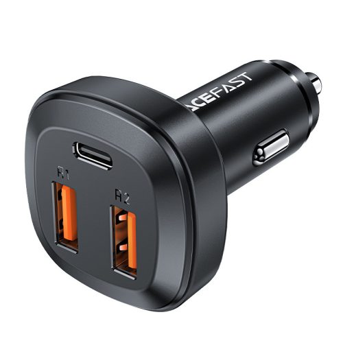 2x USB automašīnas lādētājs 1X USB-C 66W barošanas piegāde QC 4.0 melns