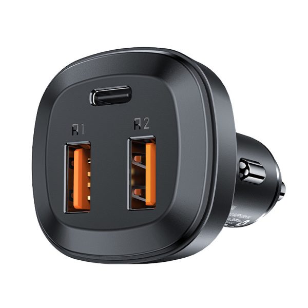 2x USB automašīnas lādētājs 1X USB-C 66W barošanas piegāde QC 4.0 melns