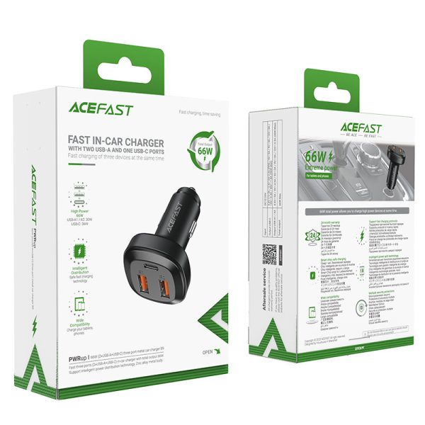 2x USB automašīnas lādētājs 1X USB-C 66W barošanas piegāde QC 4.0 melns