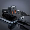 2x USB automašīnas lādētājs 1X USB-C 66W barošanas piegāde QC 4.0 melns