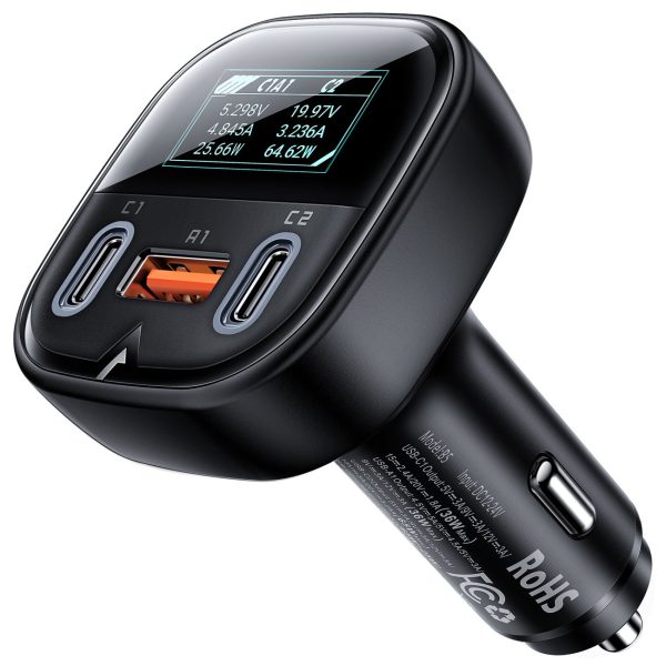 Automašīnu lādētājs ar 2x USB-C 1X USB 101W Power Piegādes QC 4.0 displejs