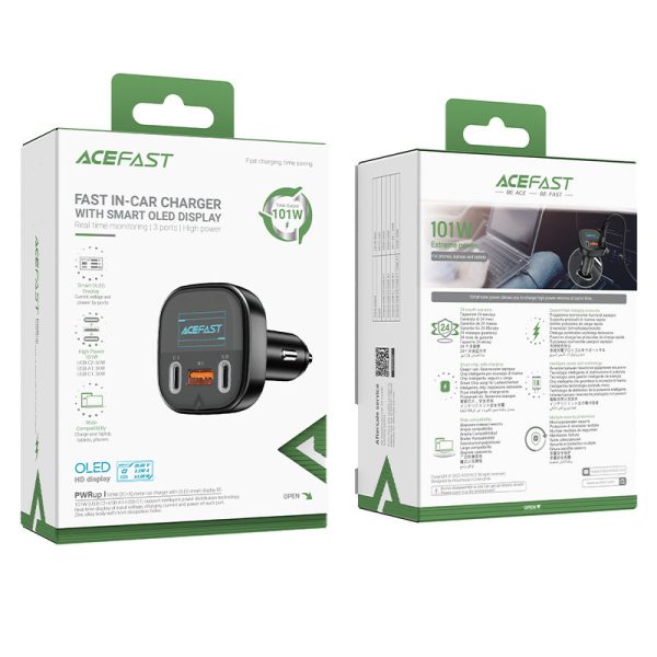 Automašīnu lādētājs ar 2x USB-C 1X USB 101W Power Piegādes QC 4.0 displejs