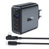 Ātrs GaN 3X USB-C 1X USB-A GAN lādētājs + USB-C 100W 2M USB-C leņķiskais kabelis 2m melns
