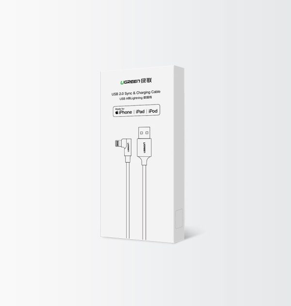 Leņķa kabeļa kabelis iPhone USB - zibens mfi 2,4a 1m melns