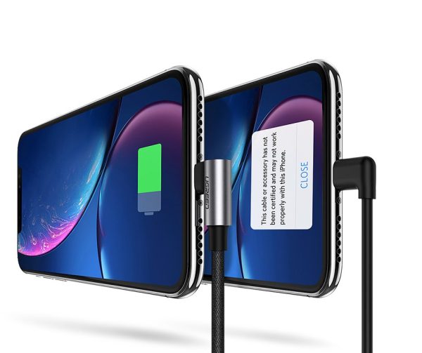 Leņķa kabeļa kabelis iPhone USB - zibens mfi 2,4a 1m melns