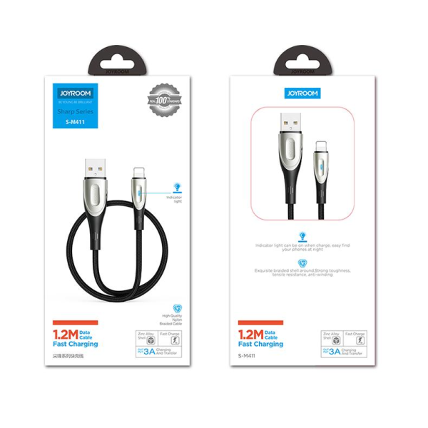 Kabelis Kabelis ātrai uzlādēšanai iPhone USB -A - Lightning Sharp Series 1,2m Black Black