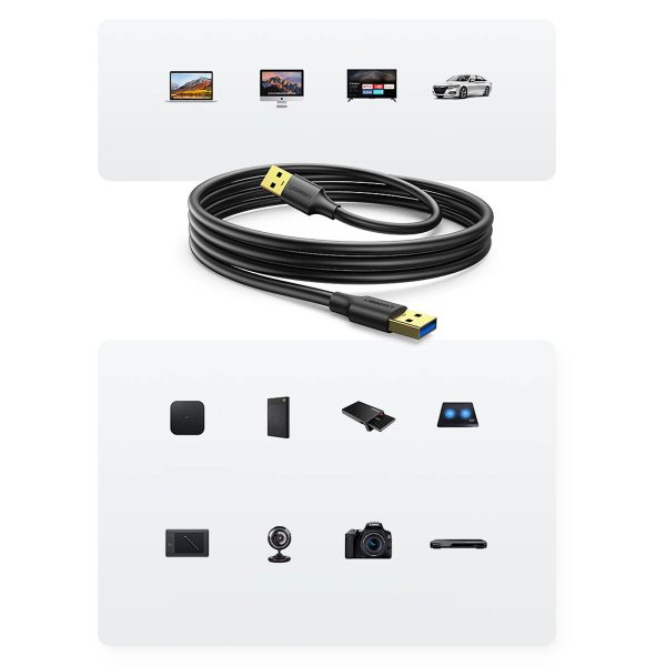 Kabelis USB-A 3,0 5GB/s 0,5M melns