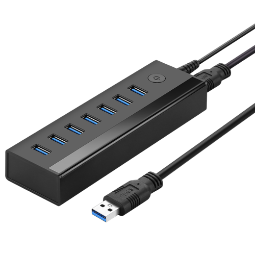 7in1 centrmezgla izplatītājs USB-A adapteris līdz 7x USB-A 5GB/s melns