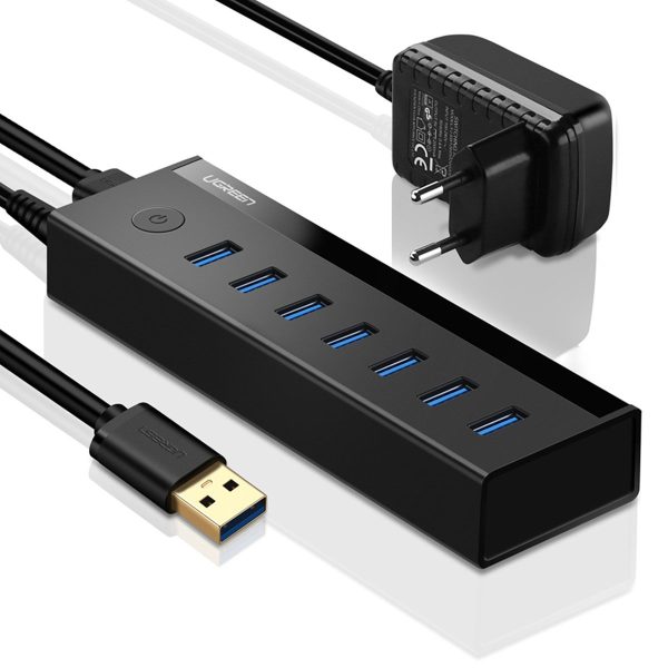 7in1 centrmezgla izplatītājs USB-A adapteris līdz 7x USB-A 5GB/s melns