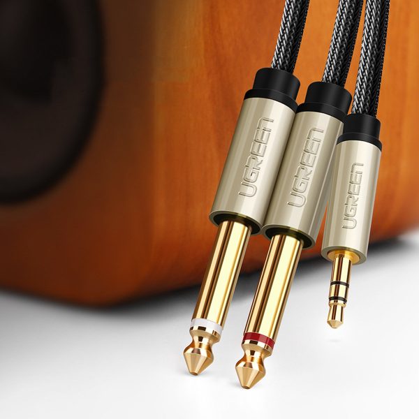 Kabeļa kabeļa audio kolektora mini ligzda 3,5 mm - 2x ligzda 6,35 mm 1m pelēks