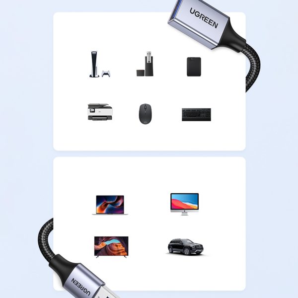 Izturīgs USB kabeļa pagarinājuma kabelis 5GB/s 2m pelēks