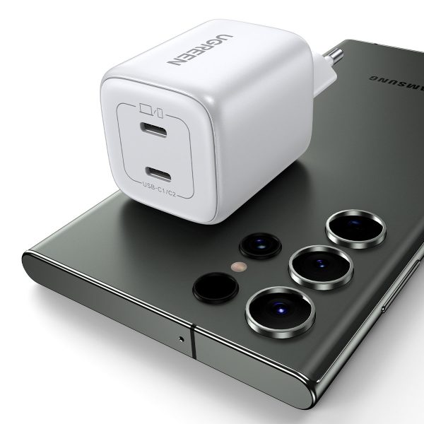 Ātrs GAN 2X USB-C 45W QC PD baltais lādētājs