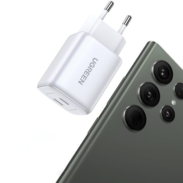 Ātrs GAN 2X USB-C 45W QC PD baltais lādētājs