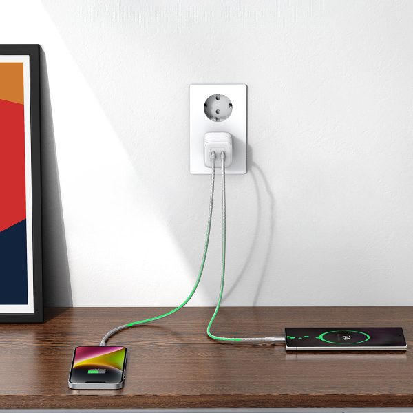 Ātrs GAN 2X USB-C 45W QC PD baltais lādētājs