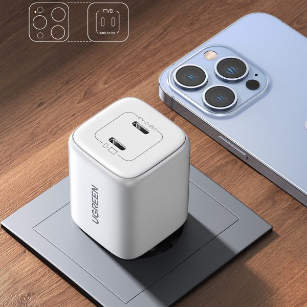 Ātrs GAN 2X USB-C 45W QC PD baltais lādētājs