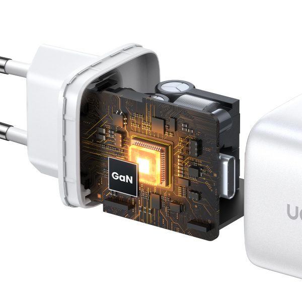 Ātrs GAN 2X USB-C 45W QC PD baltais lādētājs
