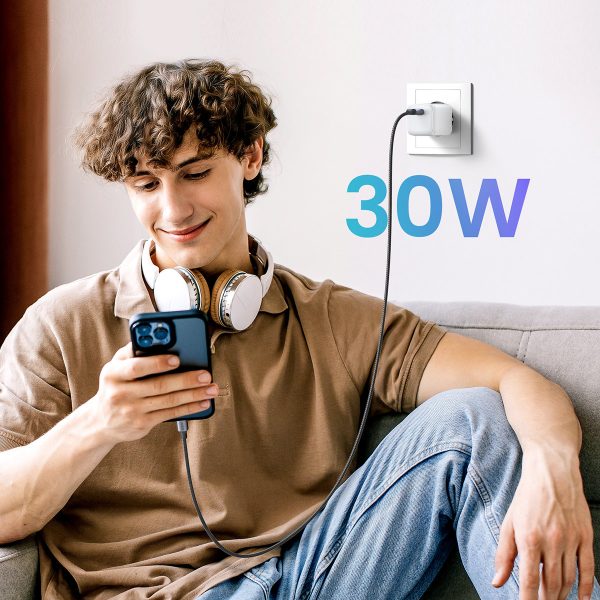 Ātrs GAN 1X USB-C 30W PD Nexode Minia Biała lādētājs