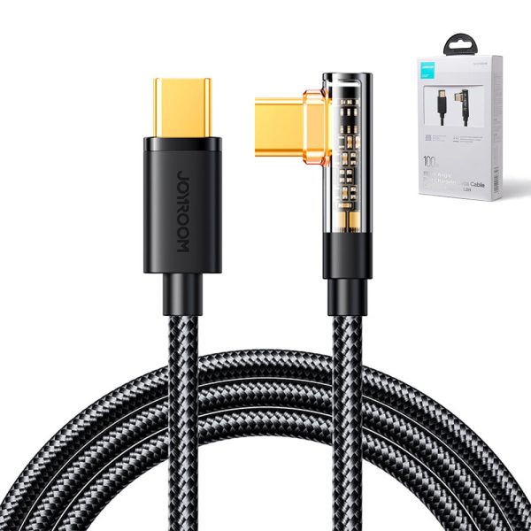 Leņķis USB-C leņķiskais kabelis ātrai uzlādēšanai un datu pārsūtīšanai 100W 1,2 m melnā krāsā