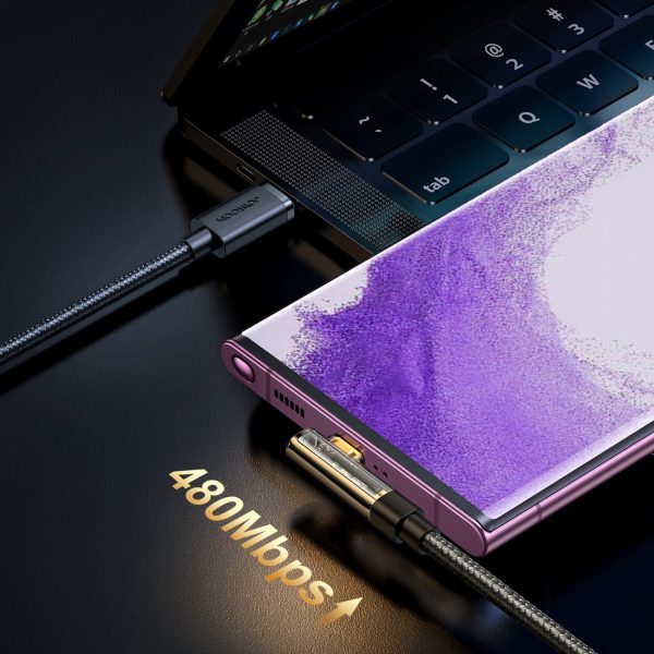Leņķis USB-C leņķiskais kabelis ātrai uzlādēšanai un datu pārsūtīšanai 100W 1,2 m melnā krāsā