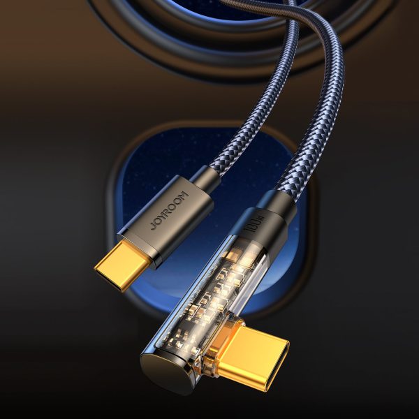 Leņķis USB-C leņķiskais kabelis ātrai uzlādēšanai un datu pārsūtīšanai 100W 1,2 m melnā krāsā