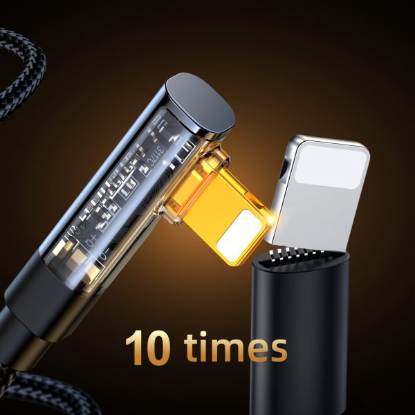 Leņķa kabelis iPhone Lightning - USB -C ātrai uzlādēšanai 20 W 1,2 m melnā krāsā