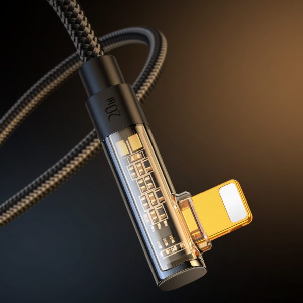 Leņķa kabelis iPhone Lightning - USB -C ātrai uzlādēšanai 20 W 1,2 m melnā krāsā
