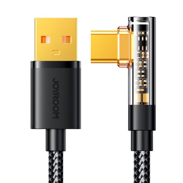 USB -C leņķiskais kabelis - USB ātrai uzlādēšanai un datu pārsūtīšanai 3A 1,2m melnā krāsā