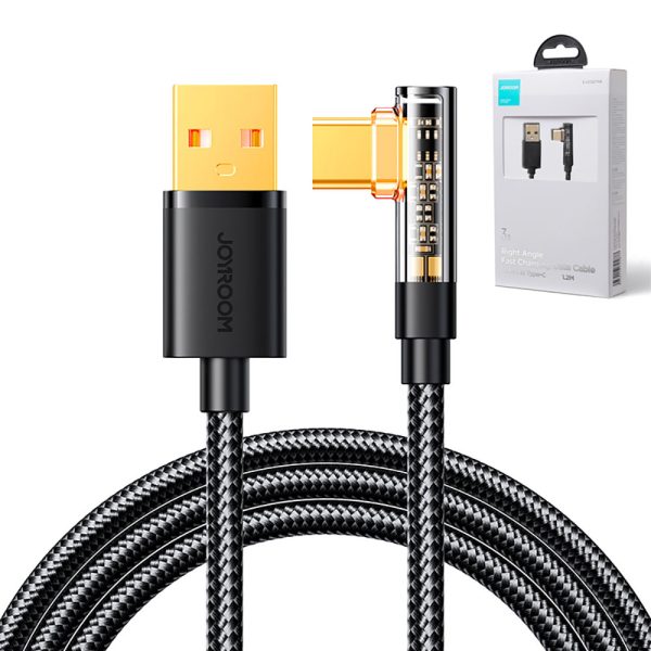 USB -C leņķiskais kabelis - USB ātrai uzlādēšanai un datu pārsūtīšanai 3A 1,2m melnā krāsā