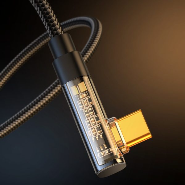 USB -C leņķiskais kabelis - USB ātrai uzlādēšanai un datu pārsūtīšanai 3A 1,2m melnā krāsā