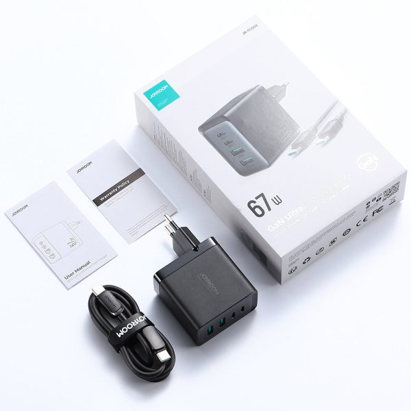 GAN 67W 2X USB 2X USB-C lādētājs + USB-C kabelis 1,2m melns