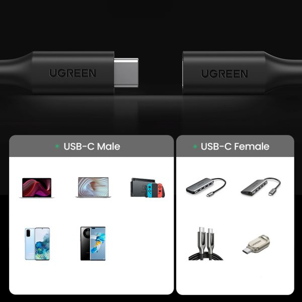 USB-C 100W 10GB/s 1m melna kabeļa pagarinājuma kabelis