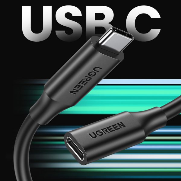 USB-C 100W 10GB/s 1m melna kabeļa pagarinājuma kabelis