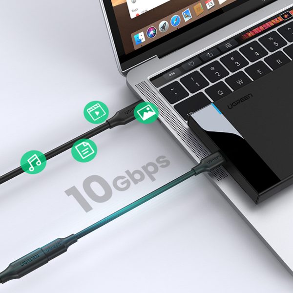 USB-C 100W 10GB/s 1m melna kabeļa pagarinājuma kabelis