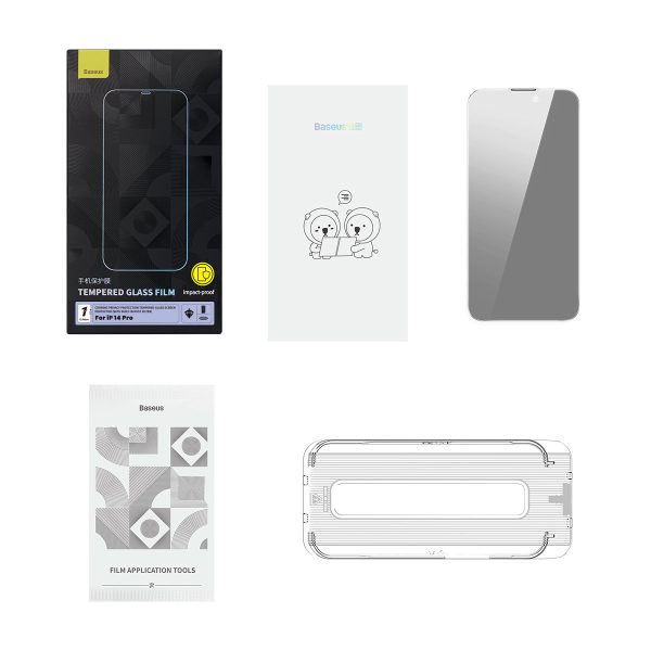Rūdīts stikls iPhone 14 Pro visam ekrānam 0,4 mm pret spiegu komplekta filtru