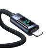 IPhone kabelis ar LED zibens displeju - USB -A 2,4A 1,2m melns