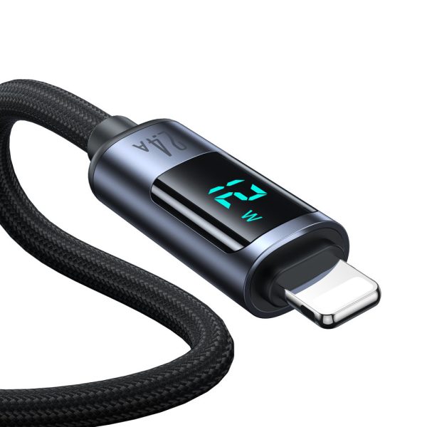 IPhone kabelis ar LED zibens displeju - USB -A 2,4A 1,2m melns