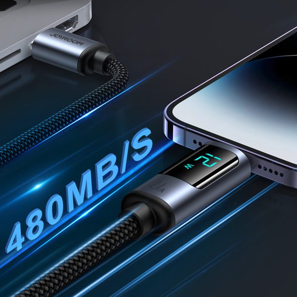 IPhone kabelis ar LED zibens displeju - USB -A 2,4A 1,2m melns