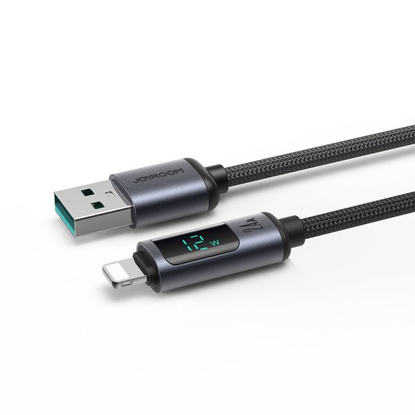 IPhone kabelis ar LED zibens displeju - USB -A 2,4A 1,2m melns